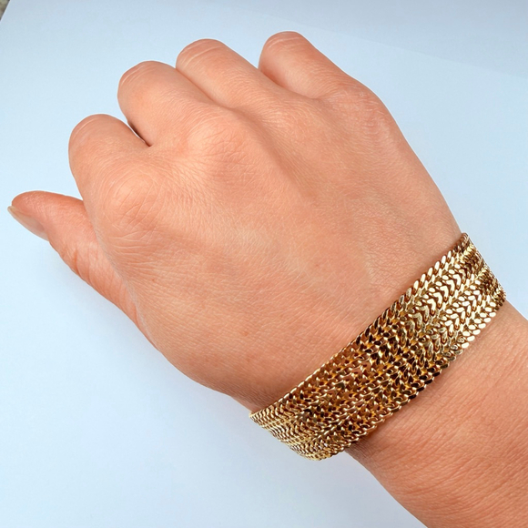 Milor 18K Gold Vermeil Mesh Sterling Silver 925 Chain Link Bracelet 17mm Italy - Picture 9 of 11